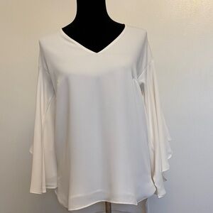 Ralph Lauren White V-Neck Flutter Sleeve Blouse